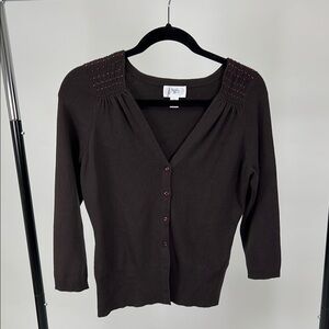 Ann Taylor Loft Women's Y2K Brown Pink V Neck Buttoned Cardigan Small